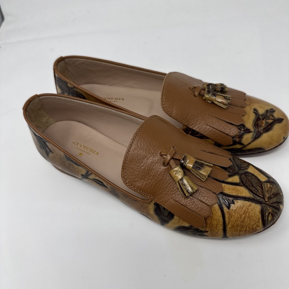 Cuoieria Fiorentina Women's Loafers Shoes US 6.5/EU 40 Brown Leathe Floral Italy